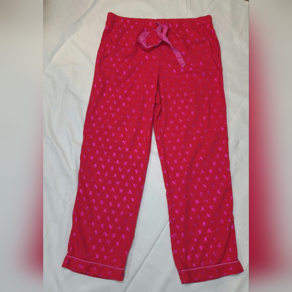 Victoria’s Secret flannel Pajama Pants Metallic Foil Satin Drawstring Lg - Picture 4 of 8